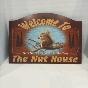 🪵 Wood-Look “Welcome to the Nuthouse” Sign 🐿️